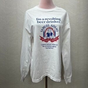 Vintage Samuel Adams Long Sleeve White Boston Lager Graphic T-Shirt Mens Size M